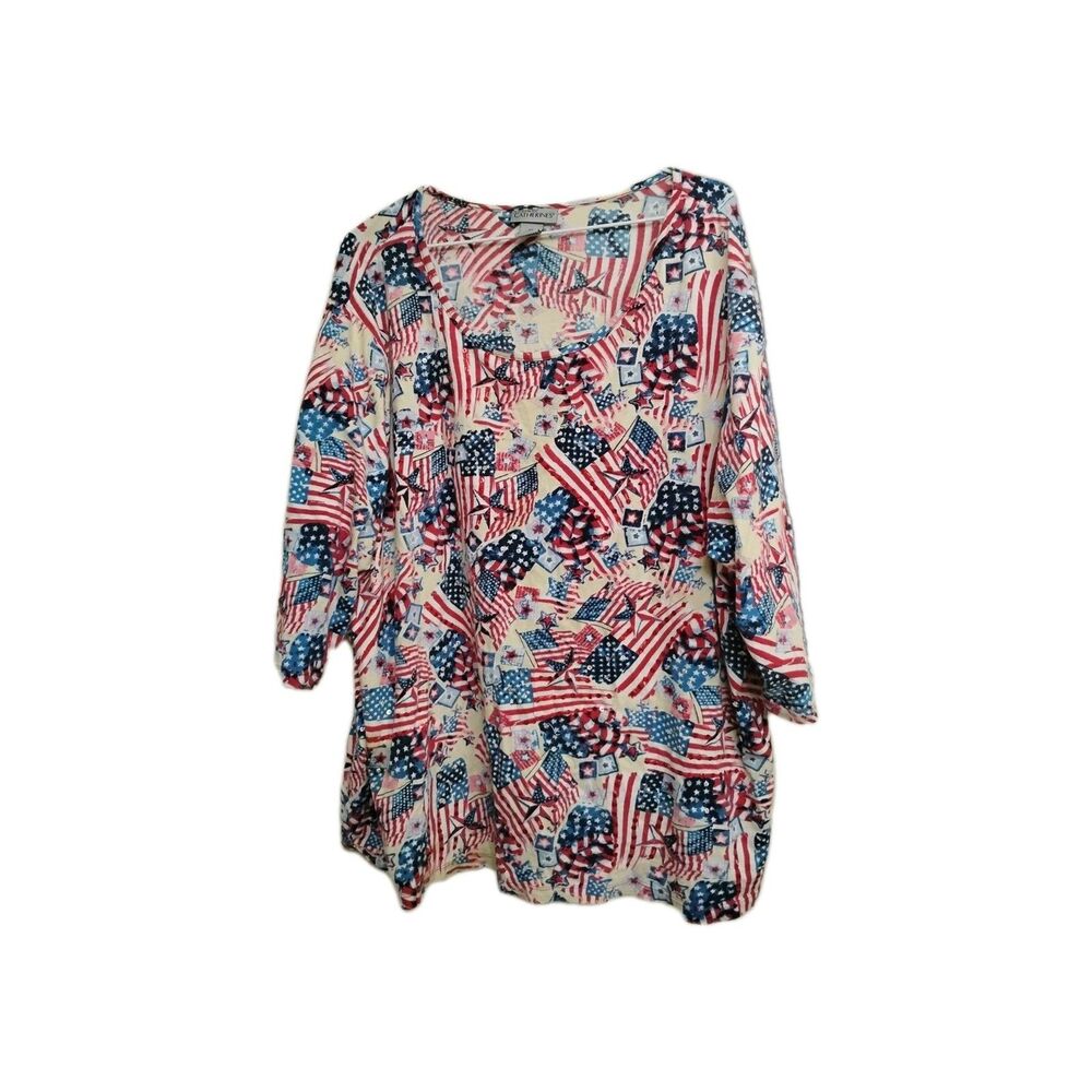 Liz & Me For Catherine's Patriotic Flags And Stars Women's 2XL Shirt 3/4 Length